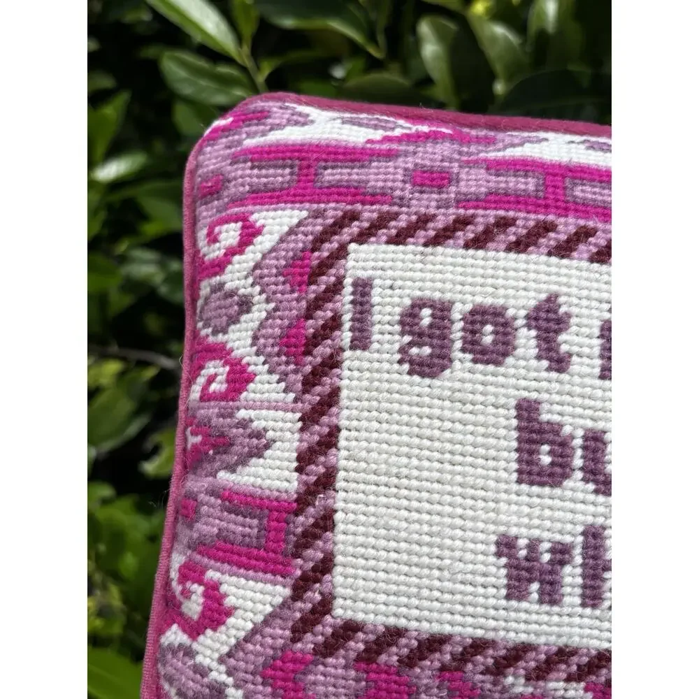 Needlepoint Lumbar Pillow Pink and White Decorative Furbish